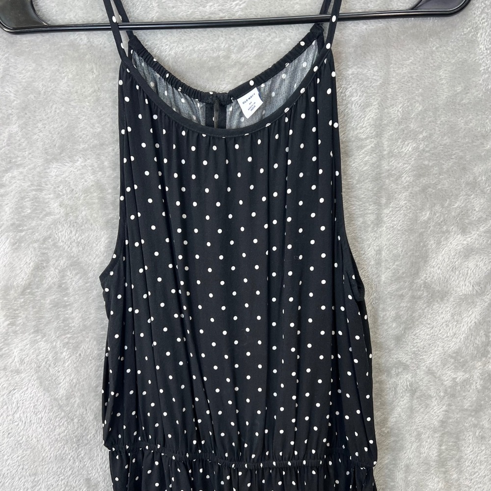 Old Navy Womens M Black Polka Dot Romper Pockets Retro Rockabilly Beach Pinup - Picture 2 of 11